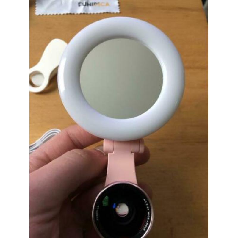 Make up spiegel selfie light en smartphone lens 3 in 1