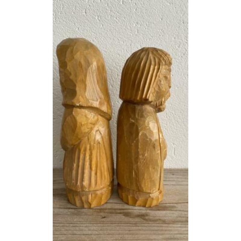 Houten beeldjes-sculptuur koppel man en vrouw vintage