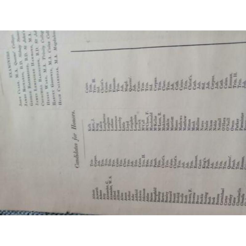 Antieke 1857 lijst previous examination engeland
