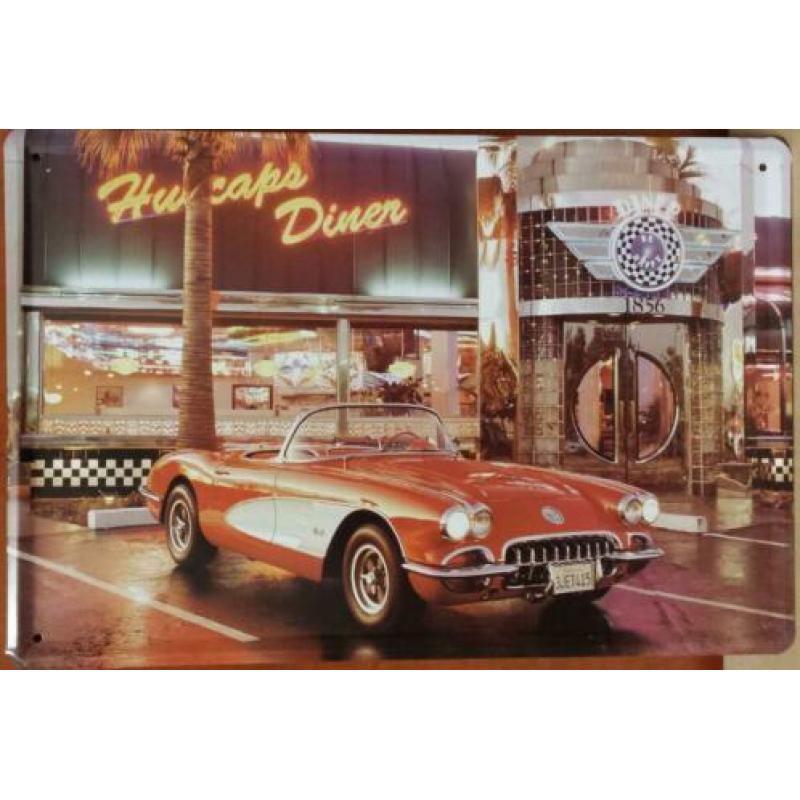 American Diner corvette reclamebord wandbord van metaal 3020