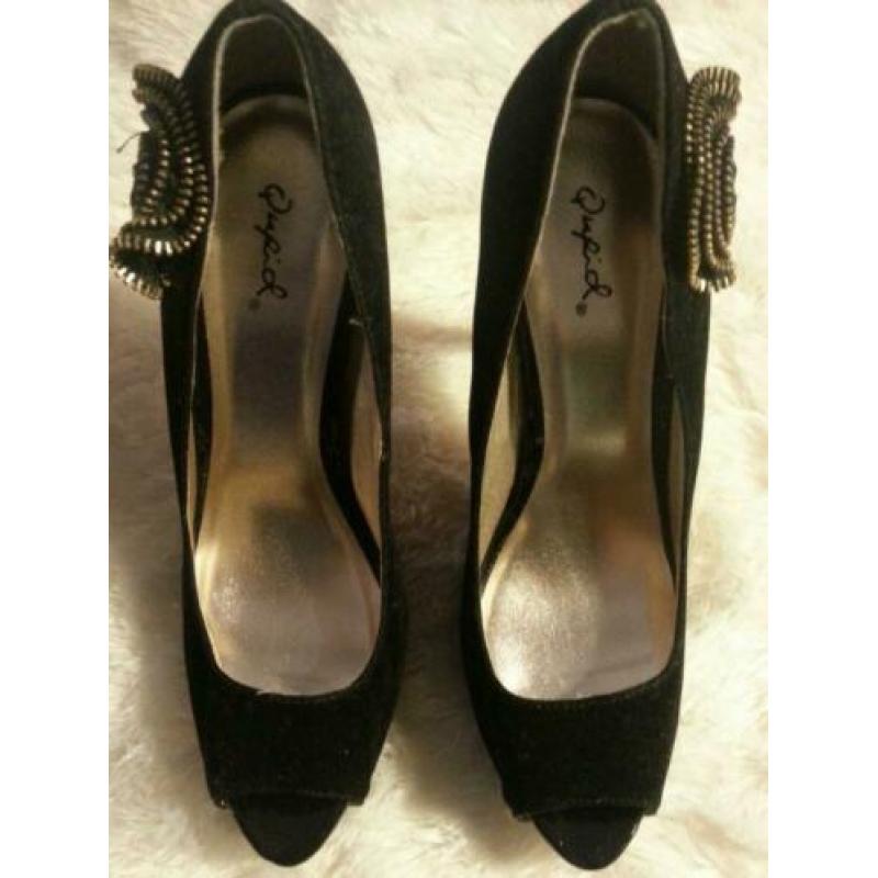 Quipid zwart suede pumps peeptoe maat 39