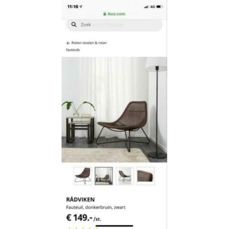 Twee Ikea RÅDVIKEN fauteuil, bruin met zwarte stalen poten