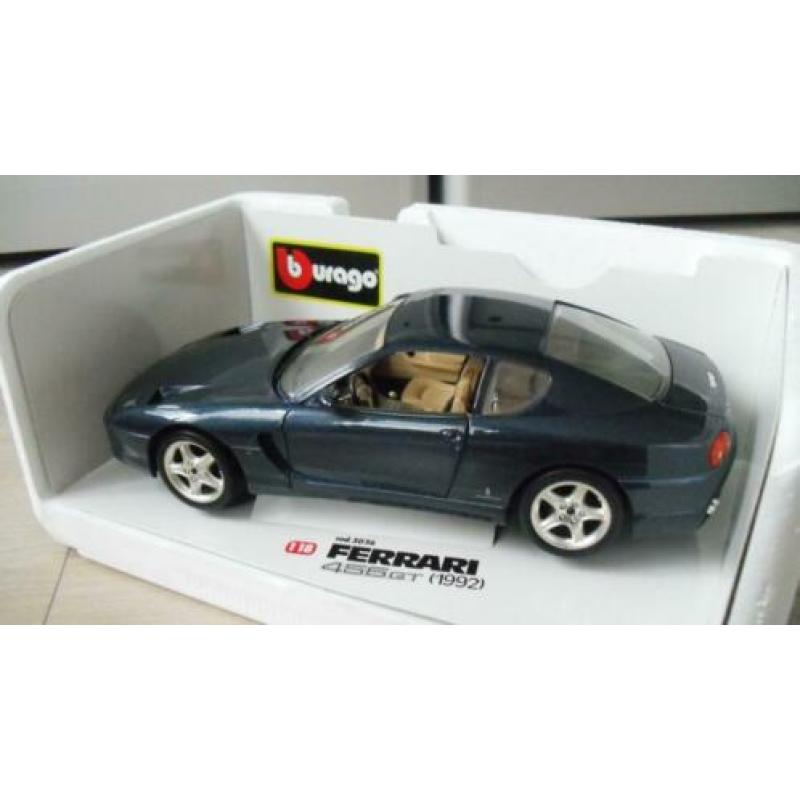 Te koop mooie burago ferrari 456 gt 1992 donker blauw grijs