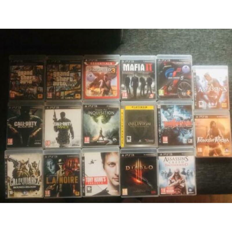 PlayStation 3 + 18 diverse games.