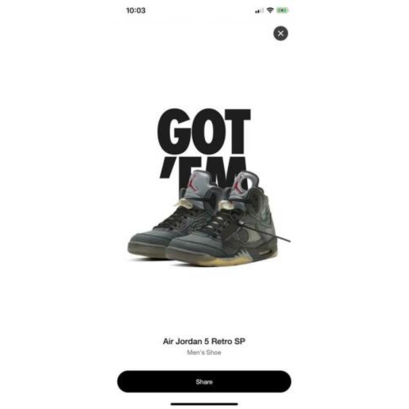 Nike Jordan 5 x Off White Virgil Abloh - Maat 42 US 8.5