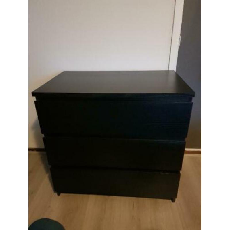 Malm ladekast 3 lades zwartbruin Ikea