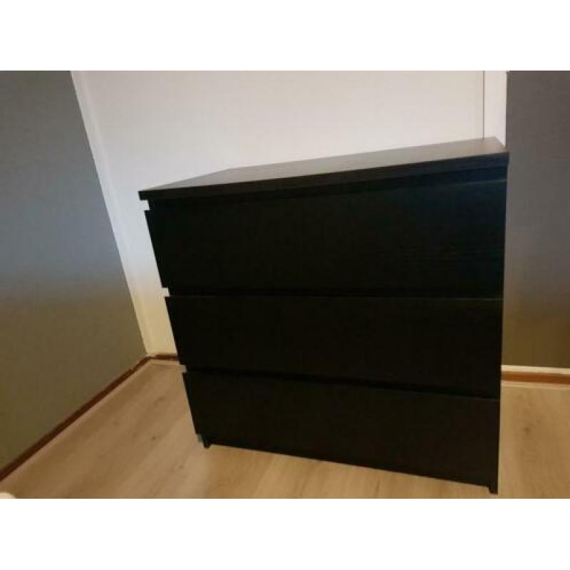 Malm ladekast 3 lades zwartbruin Ikea