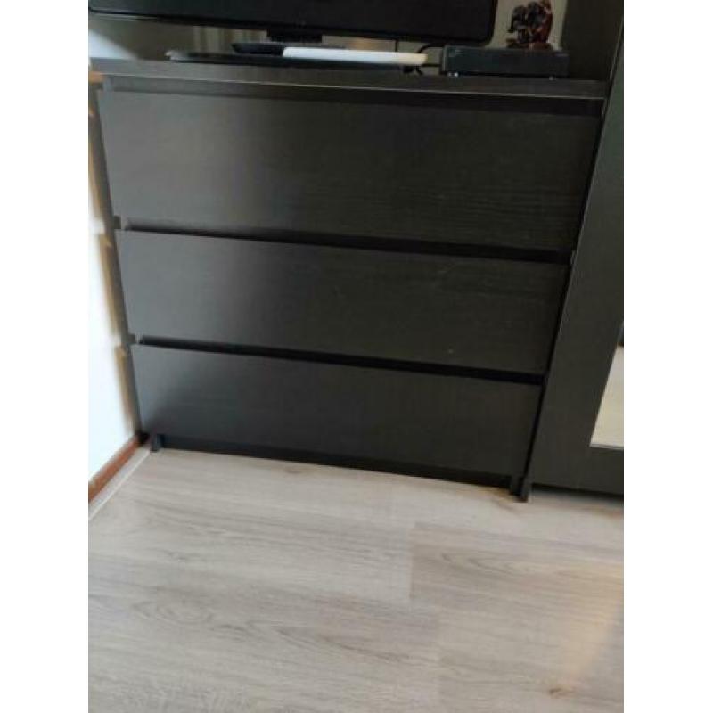 Malm ladekast 3 lades zwartbruin Ikea