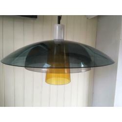 Lab hanglamp, turkoois, diepgrijs en mosterdgeel glas MADE