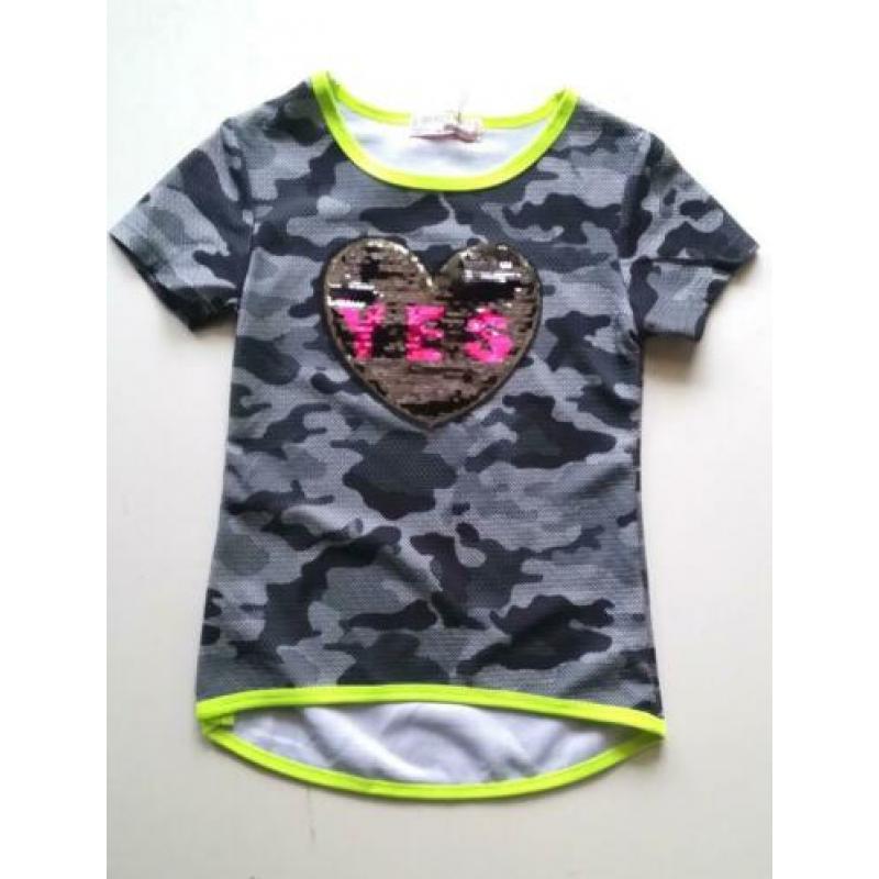 Nieuw !! Camouflage shirt fluor met omkeerbare pailletten !!