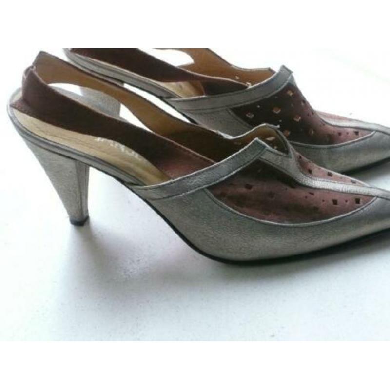 Jan Jansen designer slingback pumps bruin goud maat 39