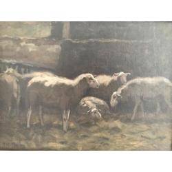 Ter Meulen schapen in stal schilderij