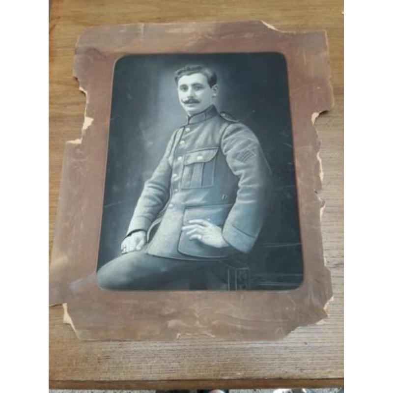 Antieke foto, prent, afbeelding man in legeruniform, Gent