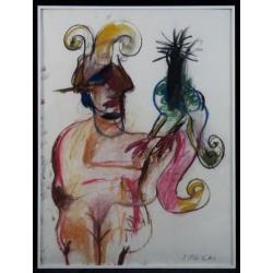 Anton Martineau - Vrouw met vogel - 102 cm x 76 cm - Past...