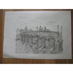 Vintage Ets Tekening-St. Servaasbrug- Maastricht