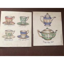 Brocante prenten tea time set van 2