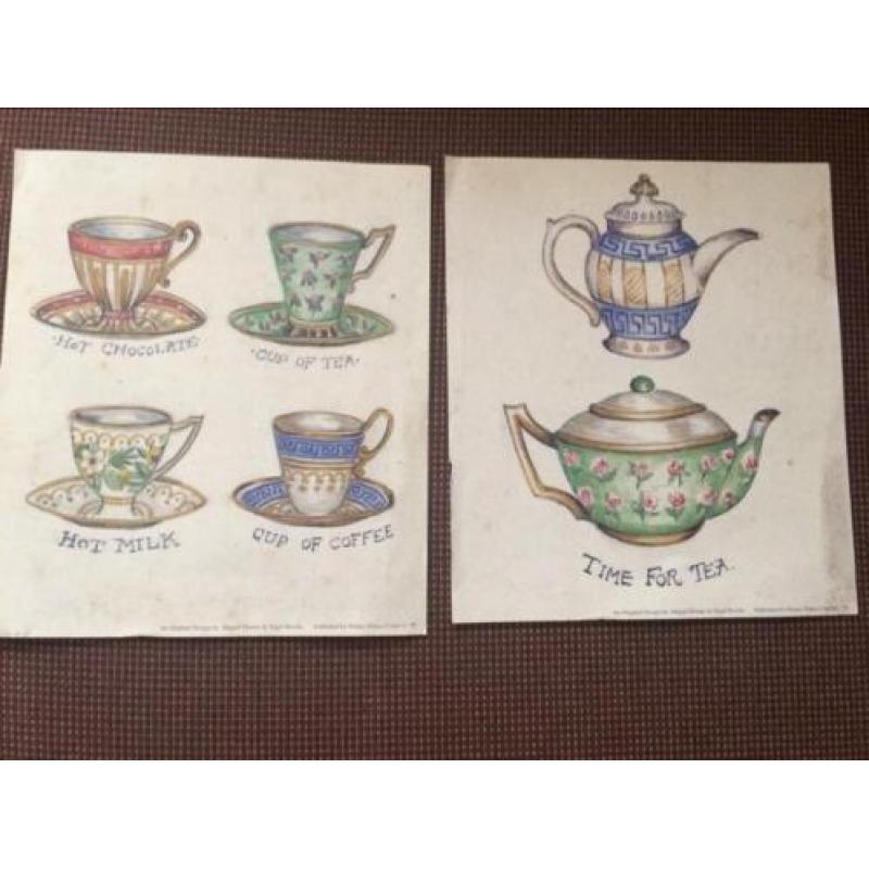 Brocante prenten tea time set van 2