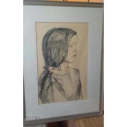 originele tekening meisje Christiane Gorissen Bree 1917-2009