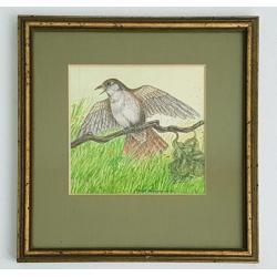 theo schildkamp aquarel vogel mus gesigneerd. kunst schilder