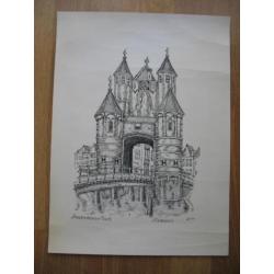 Vintage- Ets-Tekening-Haarlem - Amsterdamse Poort -1984