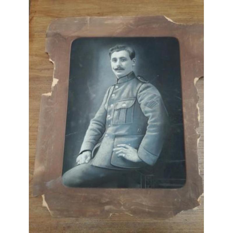 Antieke foto, prent, afbeelding man in legeruniform, Gent