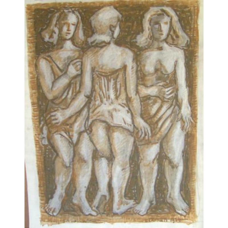 Hubert Bekman "drie vrouwen" sculptuur studie 1964