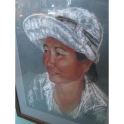 Pastel Portret Thaise Vrouw met Pet Christa Hoek 2009 50 x40