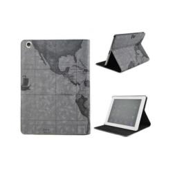 iPad Air 2 leren leer hoes hoesje case - Wereldkaart Grijs