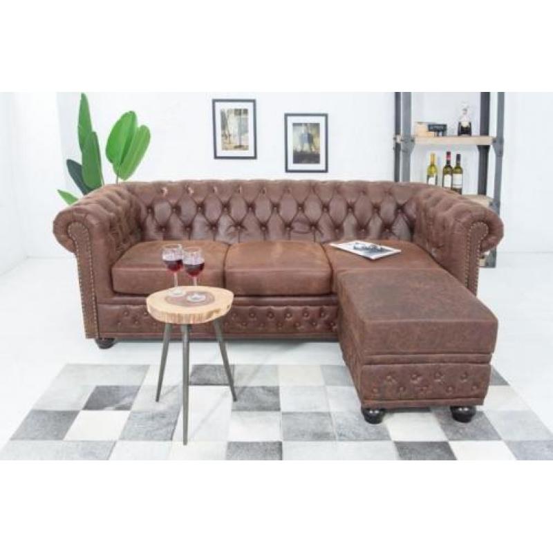 Hocker Chesterfield 60cm Bruin leer 38522