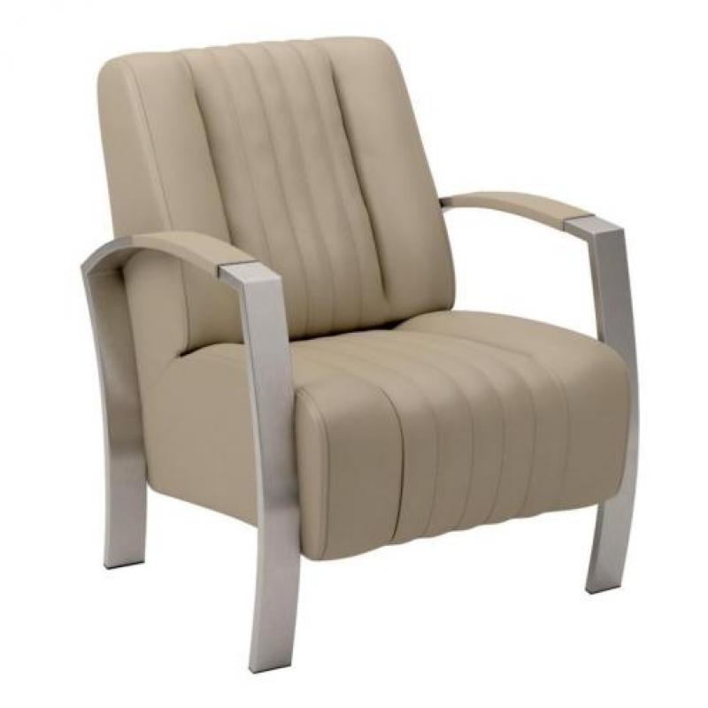 Leren fauteuil Glamour zandkleurig leer, metalen frame, met