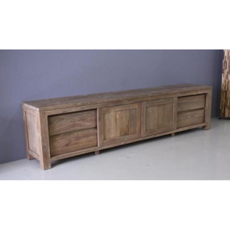 Modern tv meubel van teakhout, 240cm breed * Indoteak