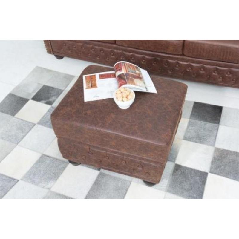 Hocker Chesterfield 60cm Bruin leer 38522