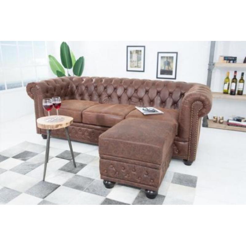 Hocker Chesterfield 60cm Bruin leer 38522